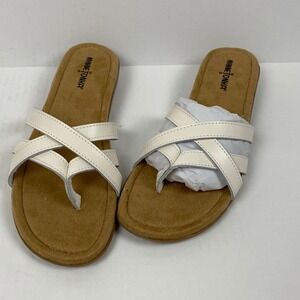 Minnetonka Sunny Thong Sandals Women's Size 11‎ Narrow White Leather Criss Cross